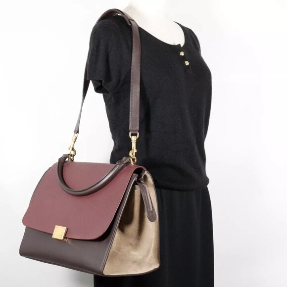 CELINE Trapeze Handbag 2WAYShoulder Brown / Gray Calfskin/Suede Women - Picture 1 of 9
